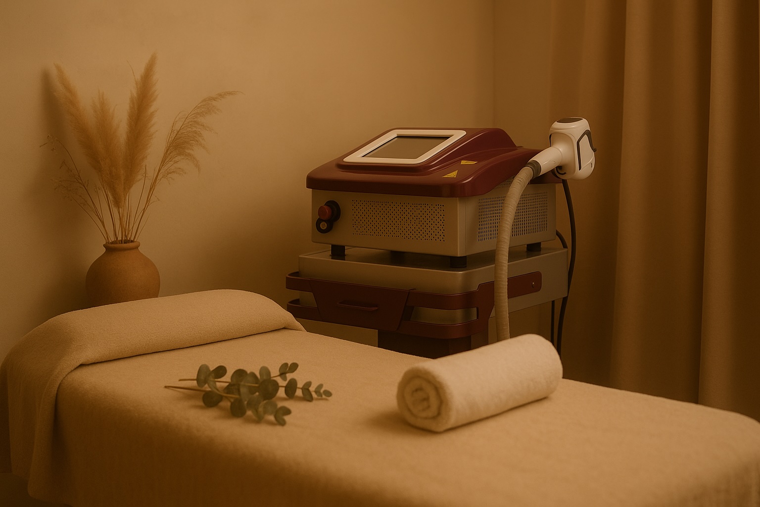 Serene spa treatment room with VADER laser technology at Glo Skin Lounge